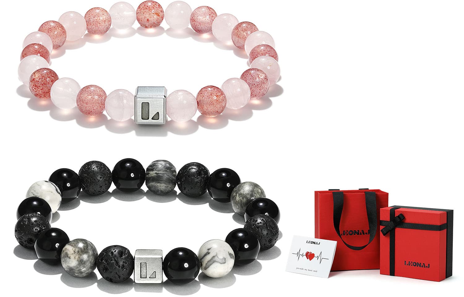 LEONAJ Strawberry Quartz Bracelets Unisex Black White Gothic