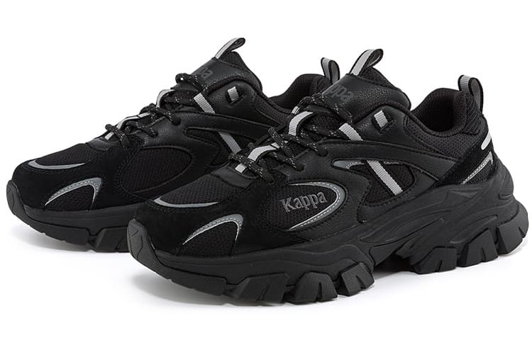 Kappa Амортизирующие противоскользящие и износостойкие низкие массивные кроссовки унисекс черного, серебристого цвета
