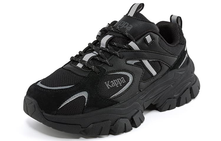 Kappa Амортизирующие противоскользящие и износостойкие низкие массивные кроссовки унисекс черного, серебристого цвета