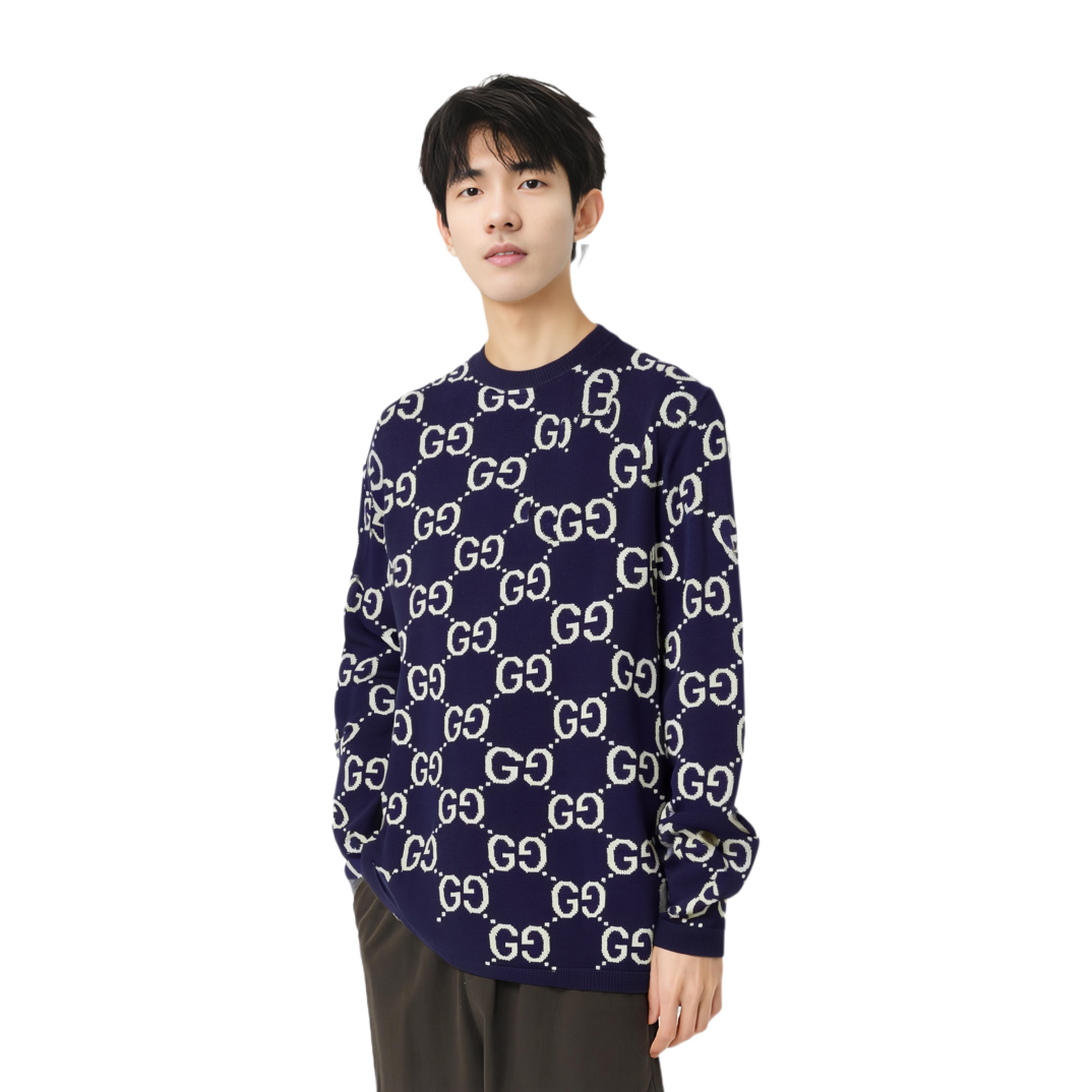 GUCCI Свитер с круглым вырезом GG GG Темно-синий