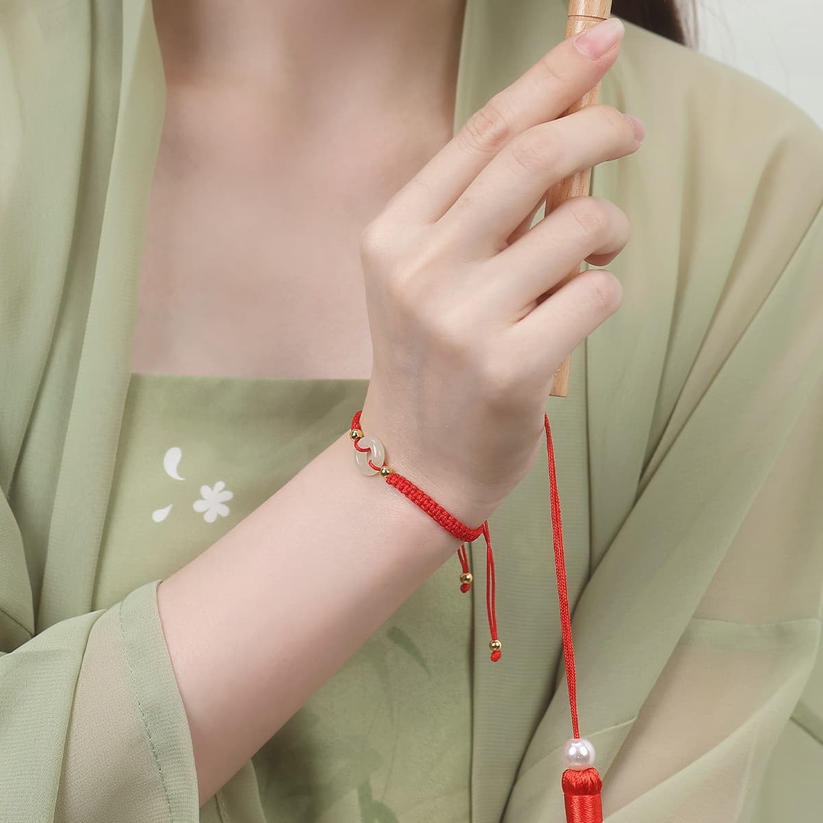 CAROMAY Браслеты Бледно-зеленовато-белый нефрит унисекс