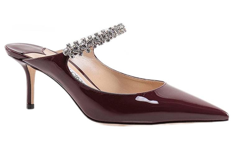 Мюли Jimmy Choo Bing на каблуке 65 мм бордового цвета из лакированной кожи