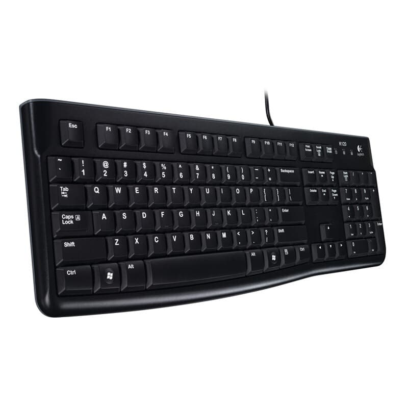 Офисные полноразмерные черные клавиатуры с U-портом Logitech K120 с проводным подключением
