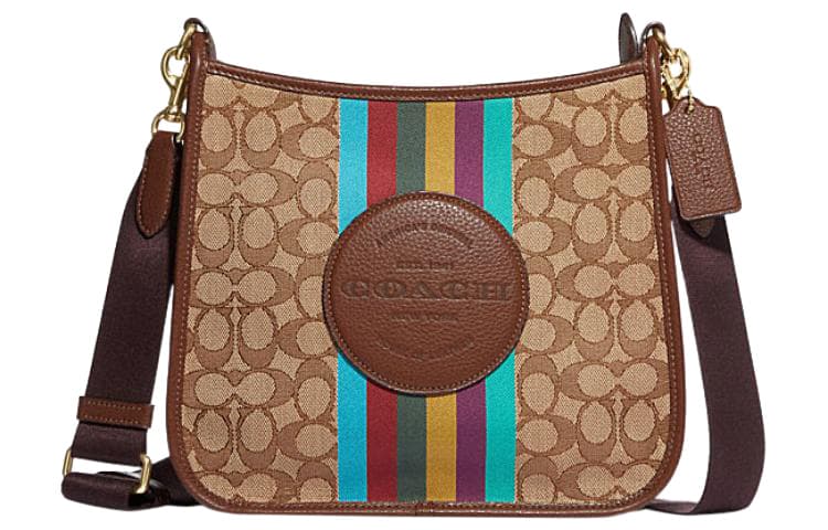 COACH Dempsey Fabric Cow Leather Patchwork Document Bag Shoulder Bag Crossbody Bag Large Size Women's Khaki Monogram