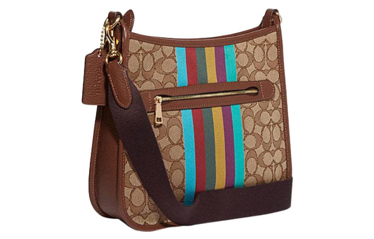 Сумка для документов COACH Dempsey из коровьей кожи в стиле пэчворк, сумка через плечо, большой размер, женская, цвета хаки, с монограммой