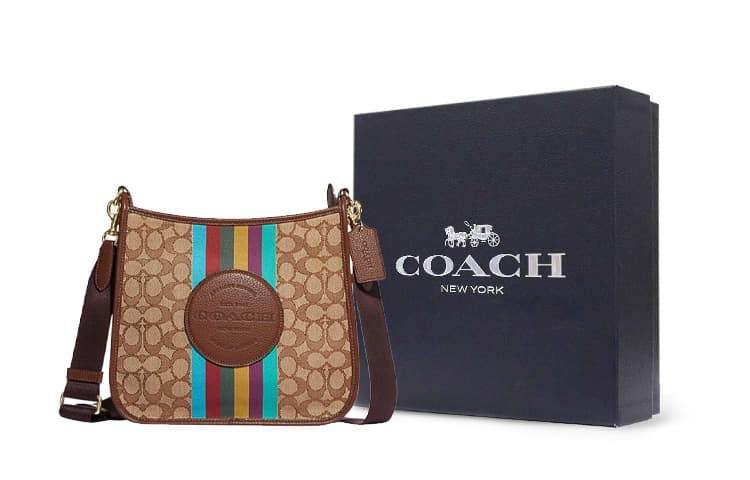 Сумка для документов COACH Dempsey из коровьей кожи в стиле пэчворк, сумка через плечо, большой размер, женская, цвета хаки, с монограммой