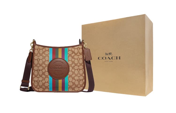 Сумка для документов COACH Dempsey из коровьей кожи в стиле пэчворк, сумка через плечо, большой размер, женская, цвета хаки, с монограммой