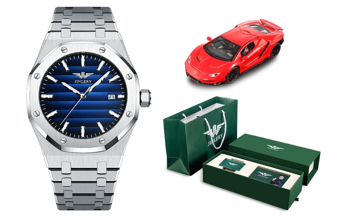 Коллекция JINLERY Explorer, автоматический механический механизм, ремешок для часов из нержавеющей стали, мужские часы, черный циферблат