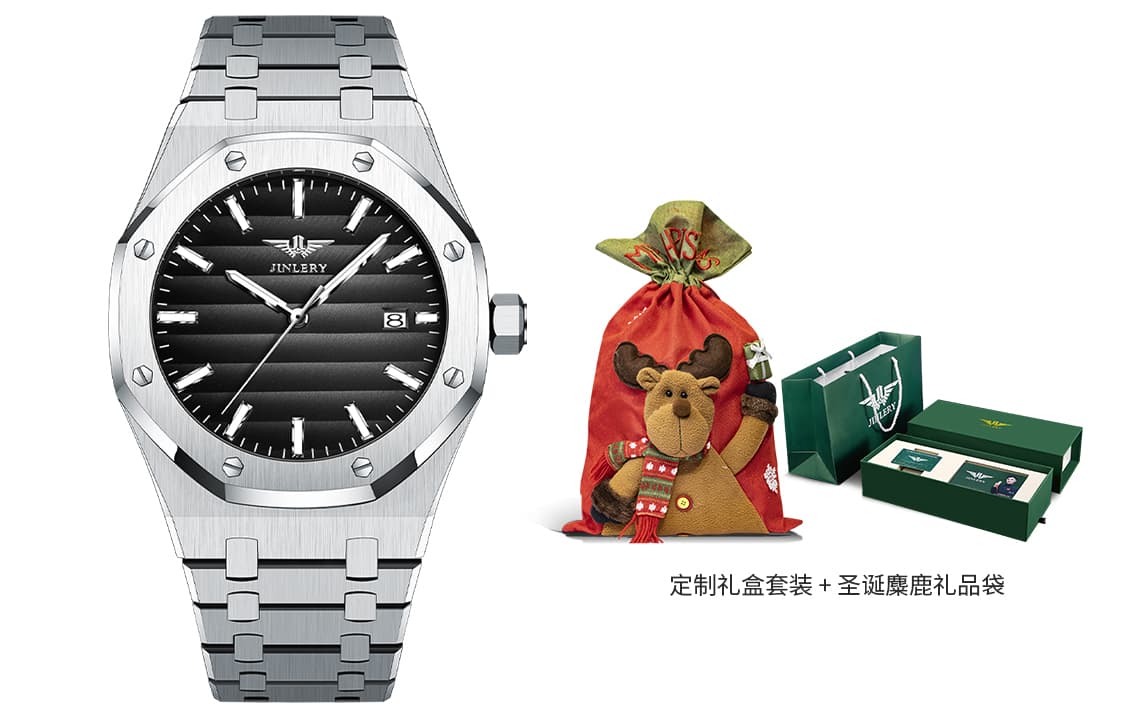 Коллекция JINLERY Explorer, автоматический механический механизм, ремешок для часов из нержавеющей стали, мужские часы, черный циферблат