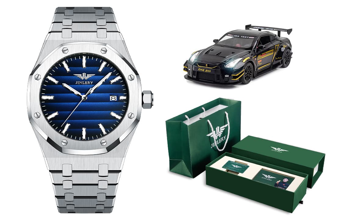 Коллекция JINLERY Explorer, автоматический механический механизм, ремешок для часов из нержавеющей стали, мужские часы, черный циферблат
