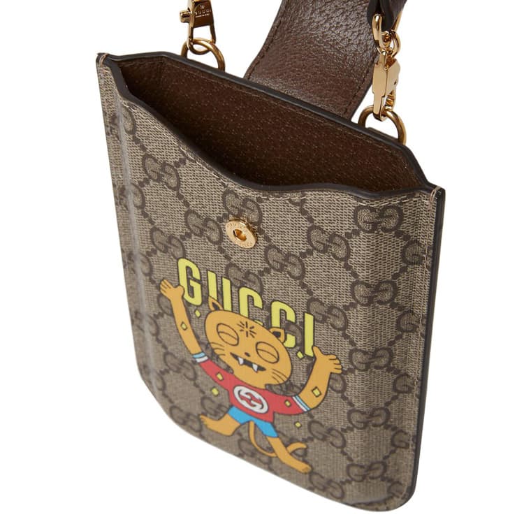 Мужская сумка через плечо GUCCI Canvas с кожаной сумкой через плечо, чехол для мобильного телефона черного цвета