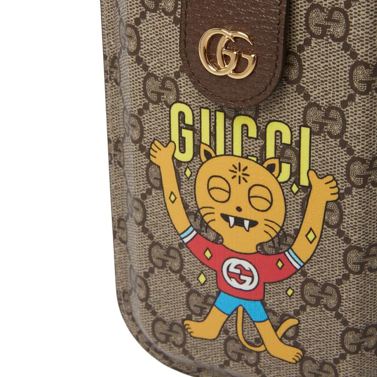 Мужская сумка через плечо GUCCI Canvas с кожаной сумкой через плечо, чехол для мобильного телефона черного цвета