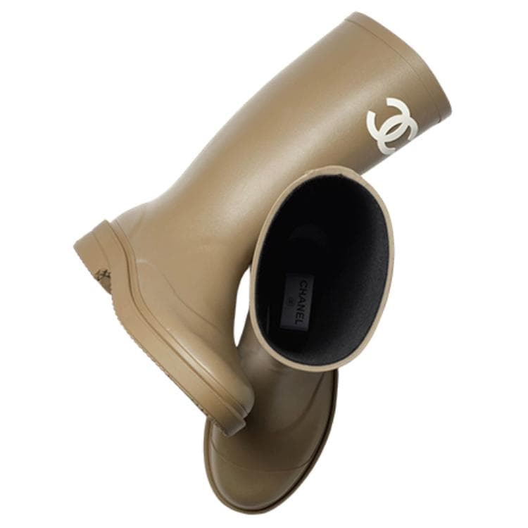 Резиновые резиновые сапоги CHANEL темно-бежевые женские