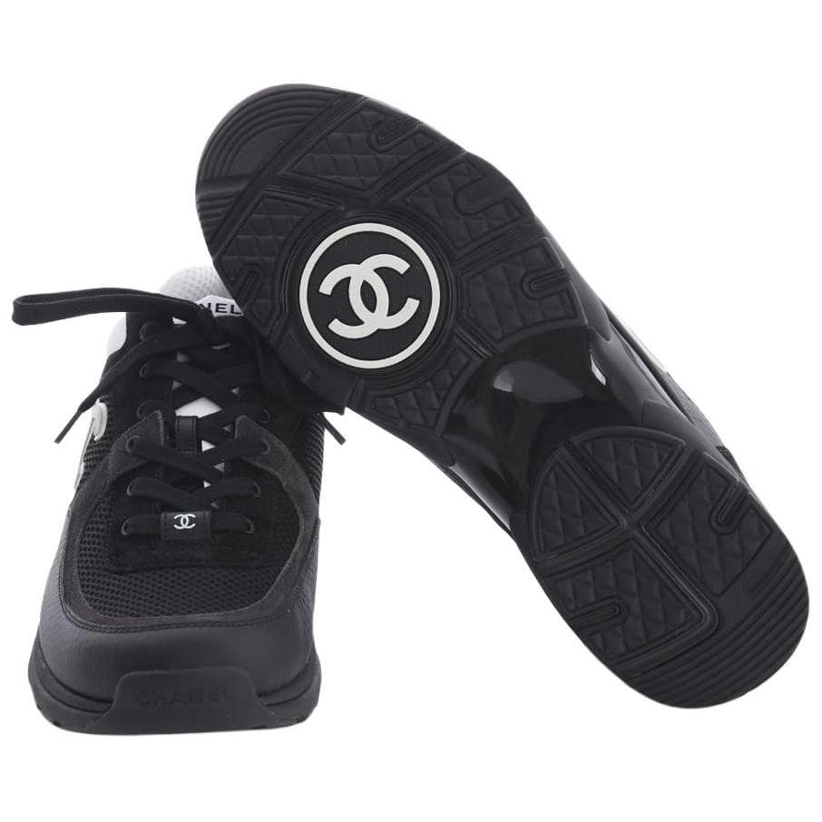 Кожаные кроссовки CHANEL CC Черный Белый