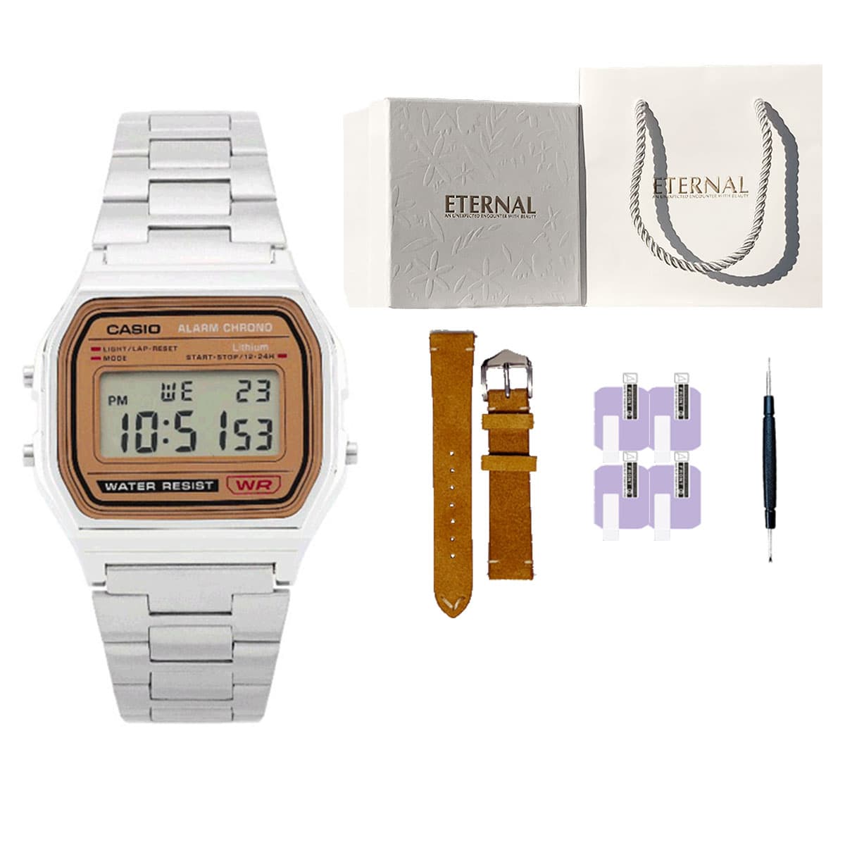 Часы CASIO VINTAGE Series с кварцевым механизмом и ремешком из нержавеющей стали, унисекс, золотой циферблат