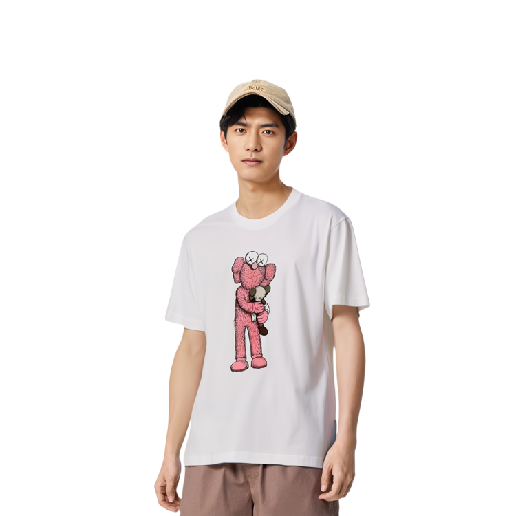 Розовая футболка KAWS X UNIQLO BFF Размеры Азии