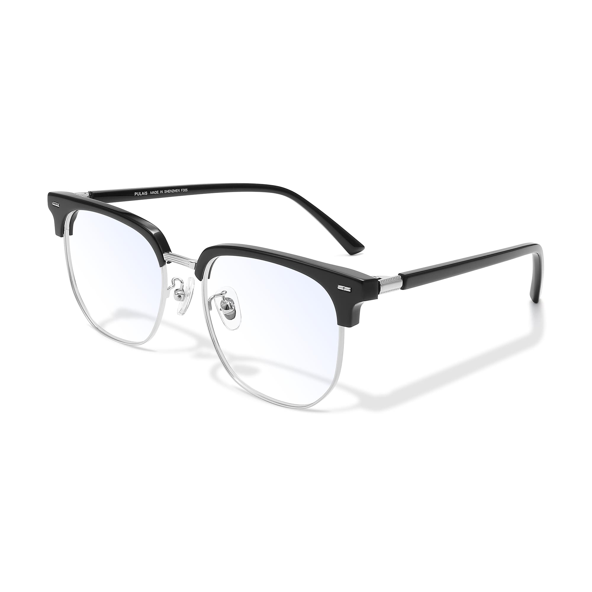 PULAIS Plate Frame With Metal Browline Functional Glasses Unisex