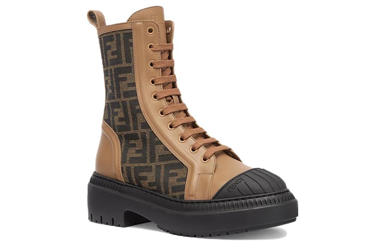 Женские байкерские ботинки Domino FENDI с мотивом FF, цвет «Бежевый»