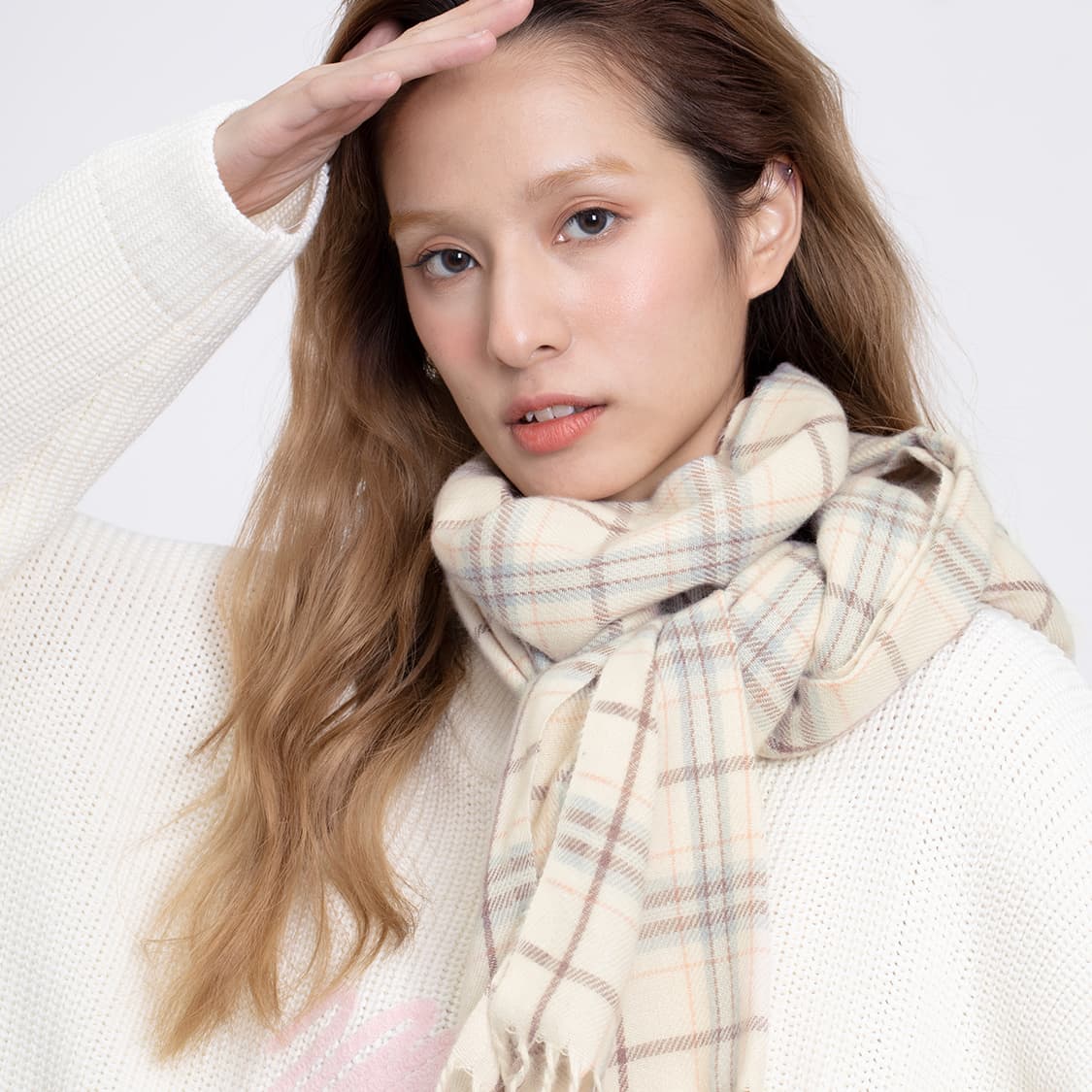 Clect полиэстеровые вязаные шарфы женские кремово-розовые