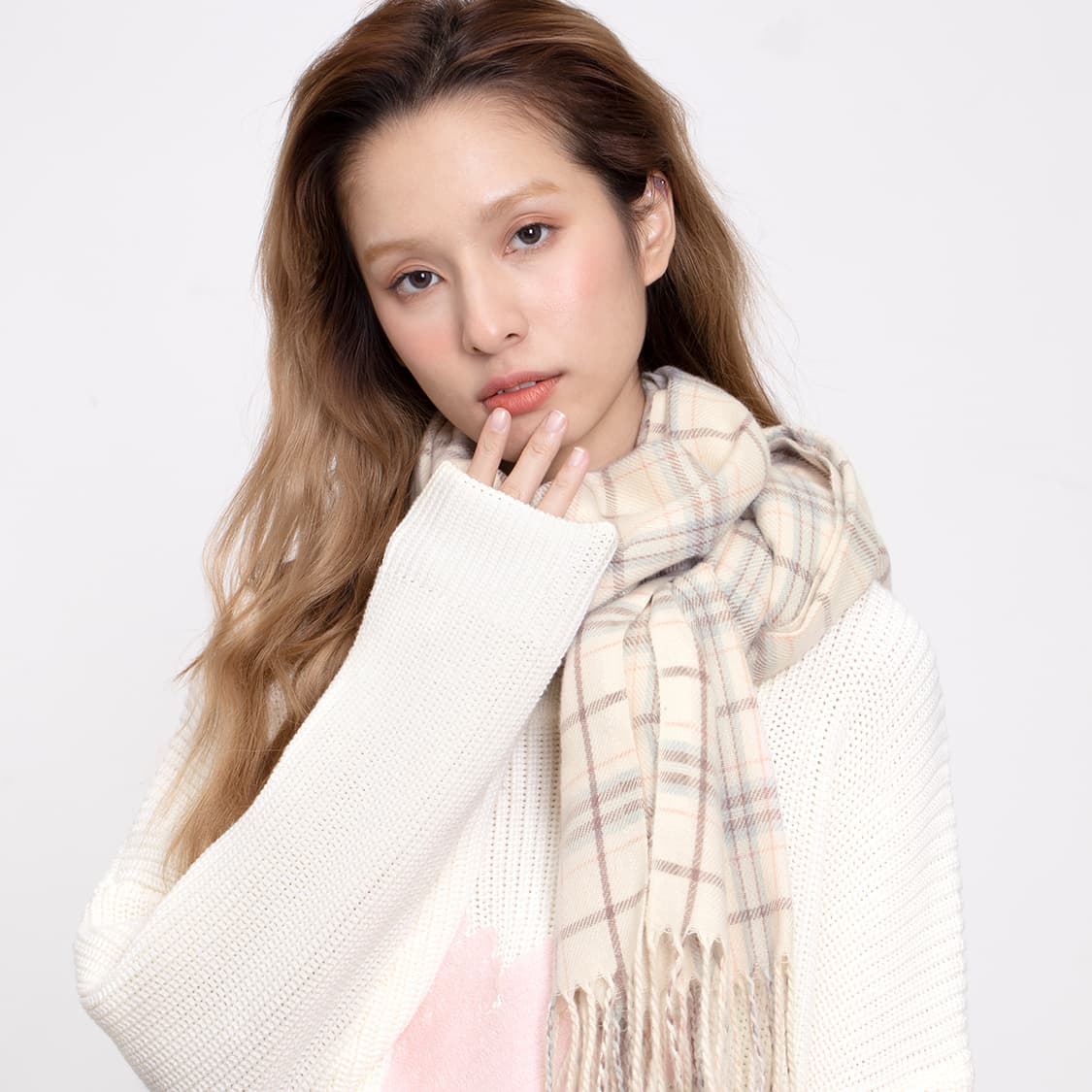 Clect полиэстеровые вязаные шарфы женские кремово-розовые