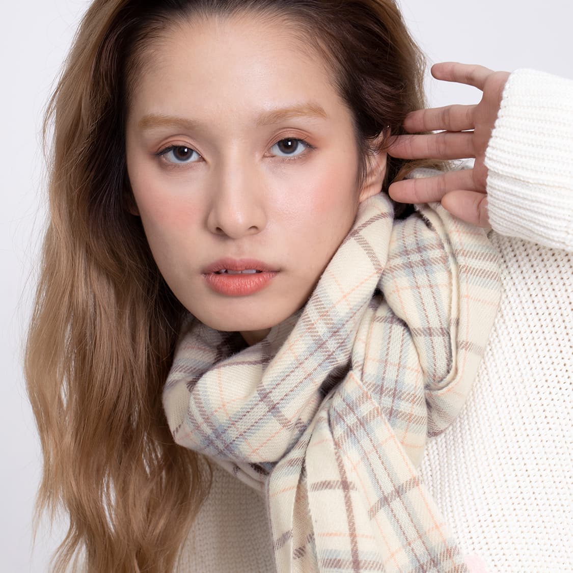 Clect полиэстеровые вязаные шарфы женские кремово-розовые