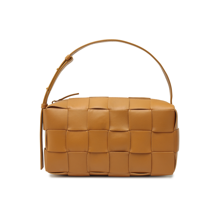 Женская кожаная вафельная сумка Bottega Veneta Brick Casstte, сумка через плечо, сумочка светло-коричневого цвета