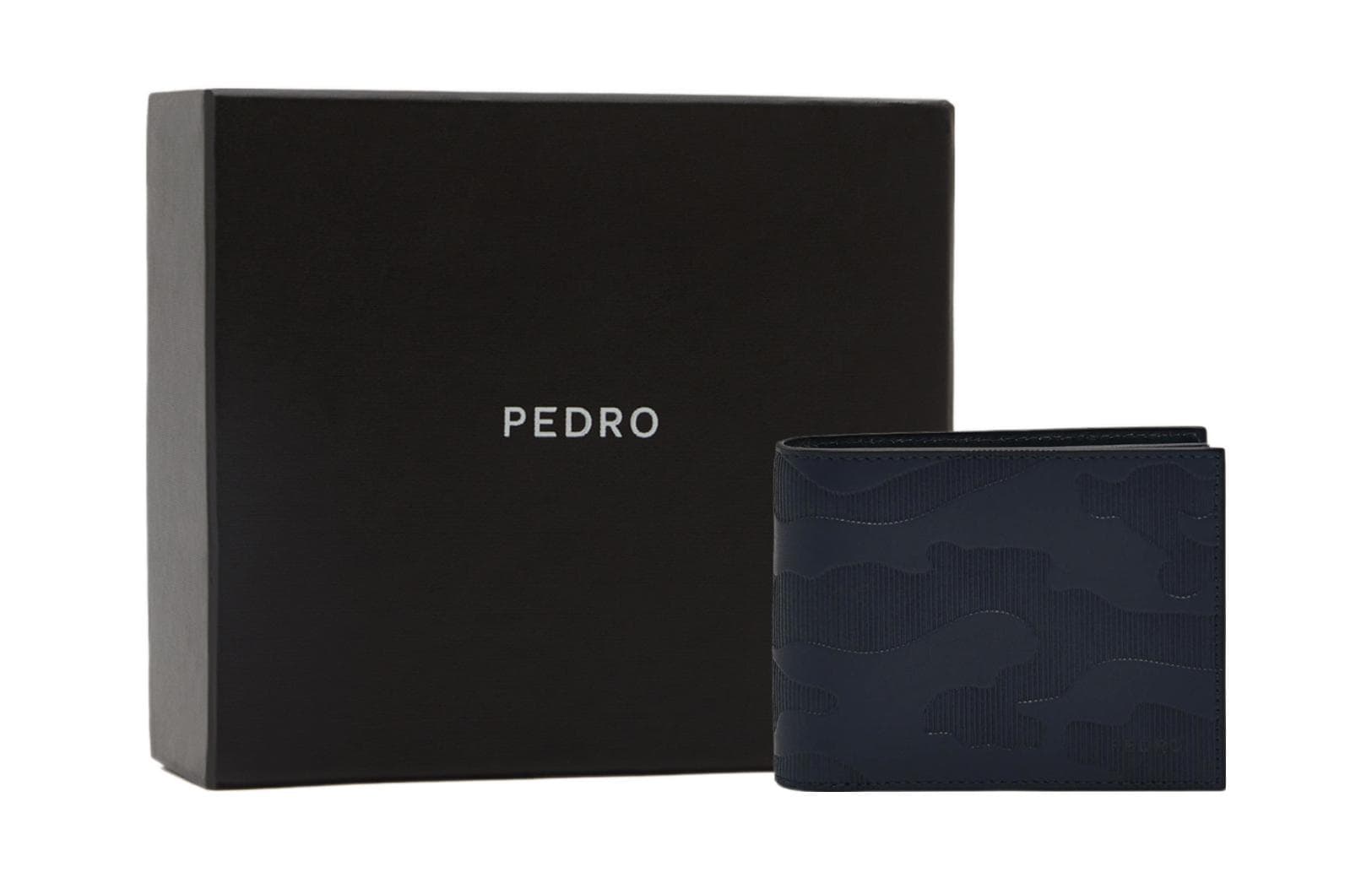 PEDRO Calfskin Textile Card Holder Wallet Men's Black/Umber
