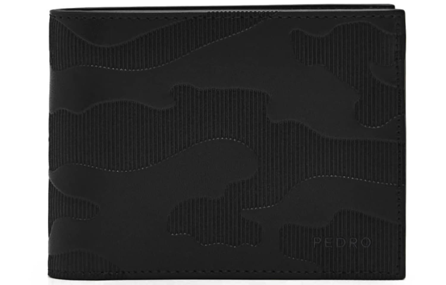 PEDRO Текстильный кошелек для карт из телячьей кожи, мужской, черный/умбра