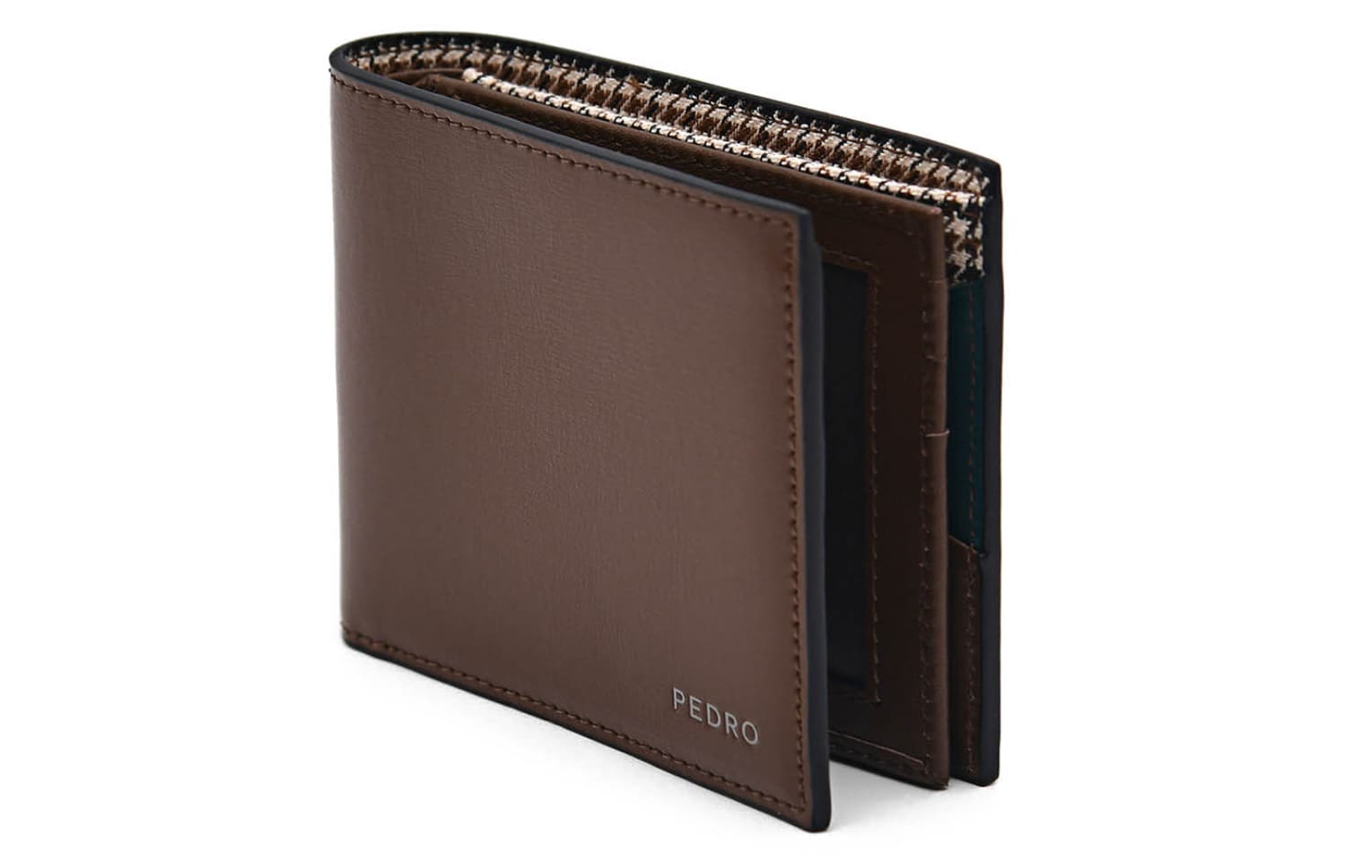 PEDRO Текстильный кошелек для карт из телячьей кожи, мужской, черный/умбра