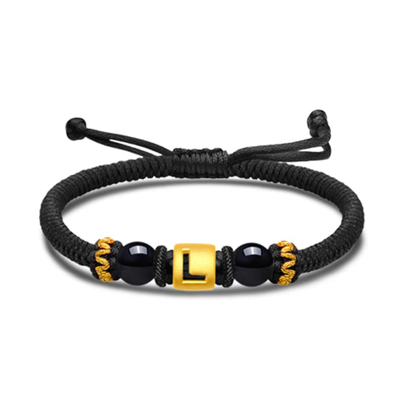 LOVING 26 Буква Фортуна Браслет из бисера 3D Твердое золото # Удачи Твердое золото 999 Фиксированная цена Золотой браслет унисекс