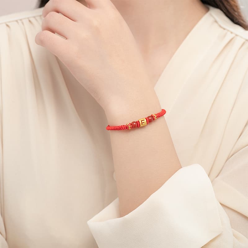 LOVING 26 Буква Фортуна Браслет из бисера 3D Твердое золото # Удачи Твердое золото 999 Фиксированная цена Золотой браслет унисекс