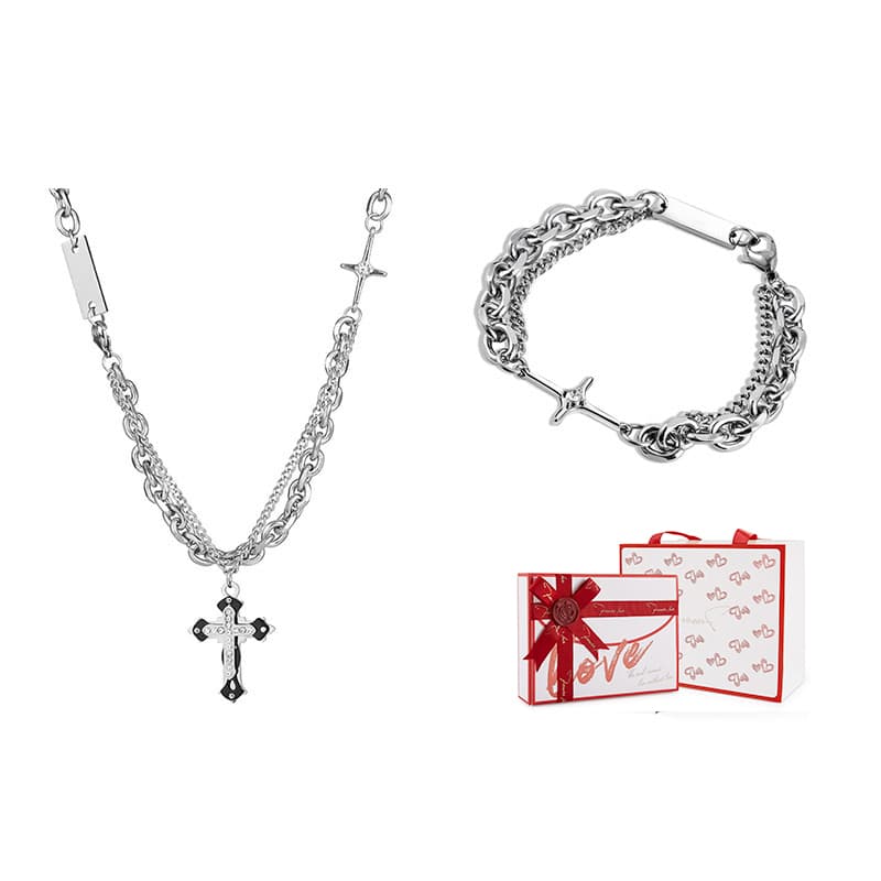 AKAK Ожерелья из титановой стали/инкрустированного цирконом унисекс, серебро