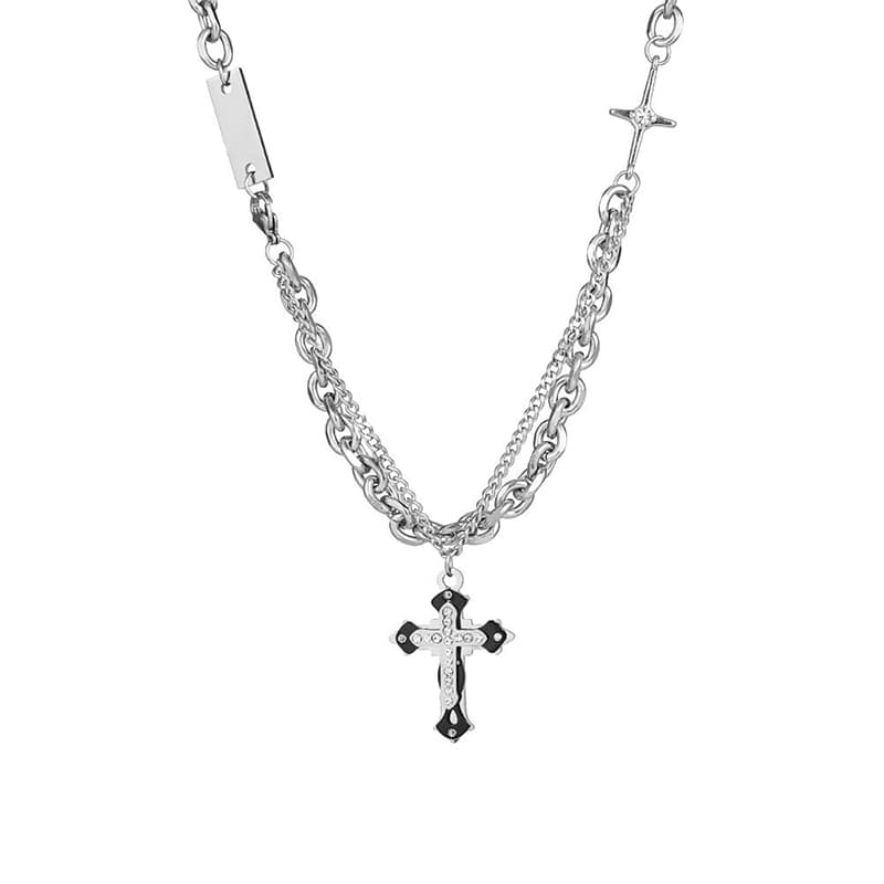 AKAK Ожерелья из титановой стали/инкрустированного цирконом унисекс, серебро