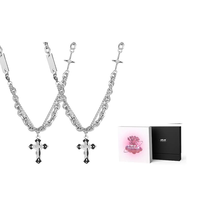 AKAK Ожерелья из титановой стали/инкрустированного цирконом унисекс, серебро