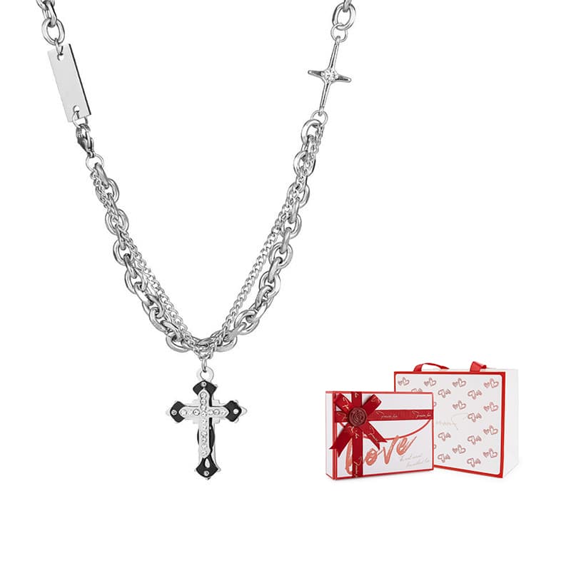 AKAK Ожерелья из титановой стали/инкрустированного цирконом унисекс, серебро