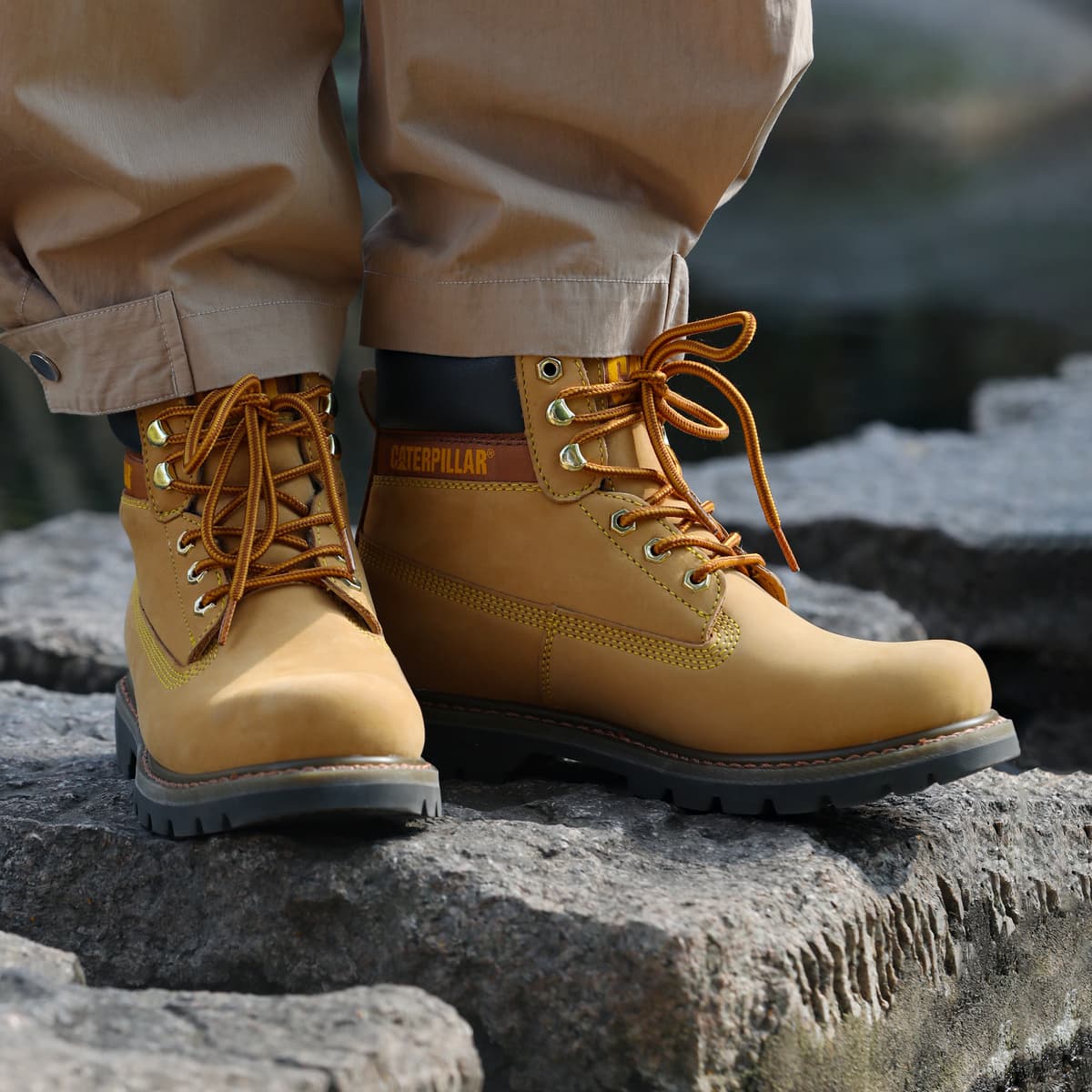 Устойчивые к истиранию, противоскользящие, уличные ботинки для экипажа серии CAT Colorado, унисекс, желтые
