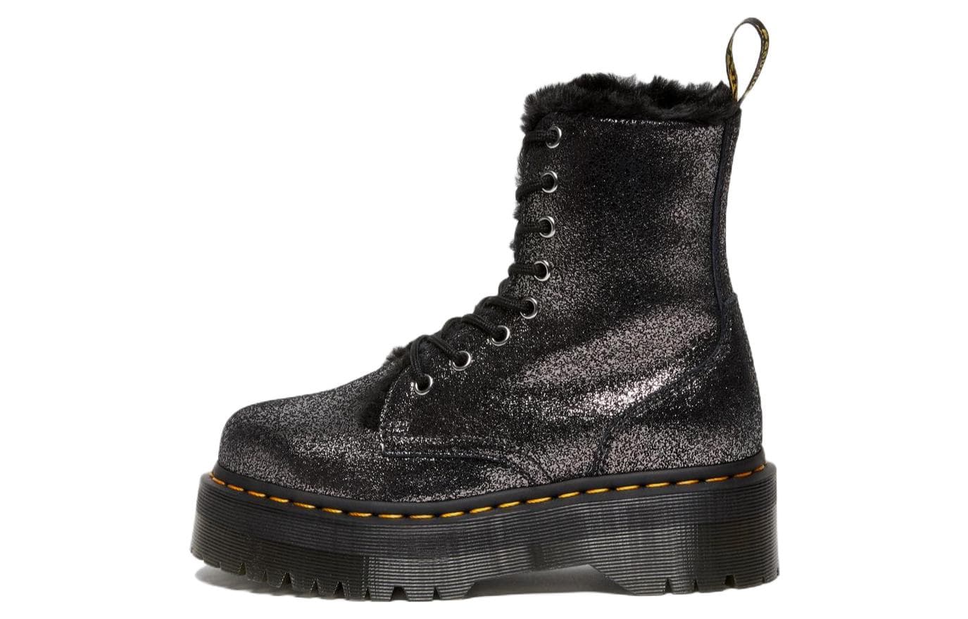 Dr. Martens Jadon Faux Fur Lined Metallic Leather Platform Boots 'Black' Women's