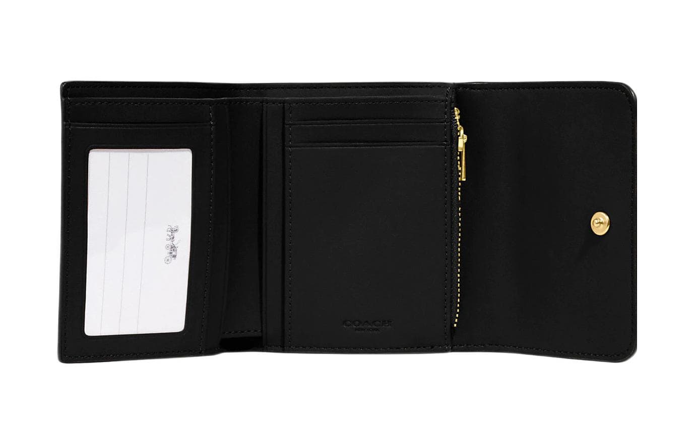 Кошелек тройного сложения COACH, холст с кожаным визитницей, маленький женский кошелек, коричневый и черный