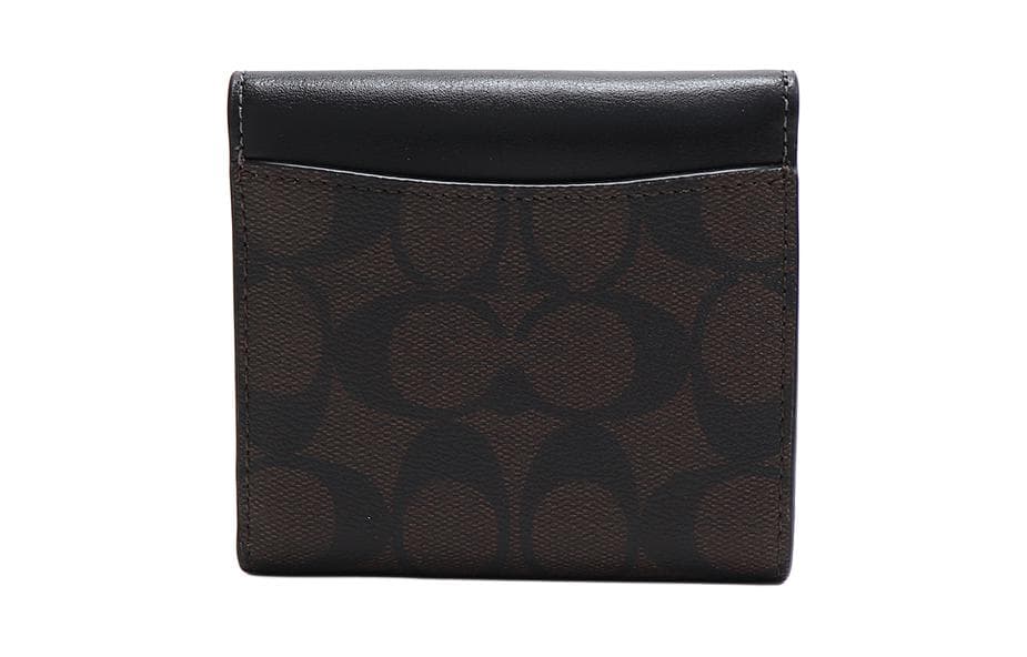 Кошелек тройного сложения COACH, холст с кожаным визитницей, маленький женский кошелек, коричневый и черный