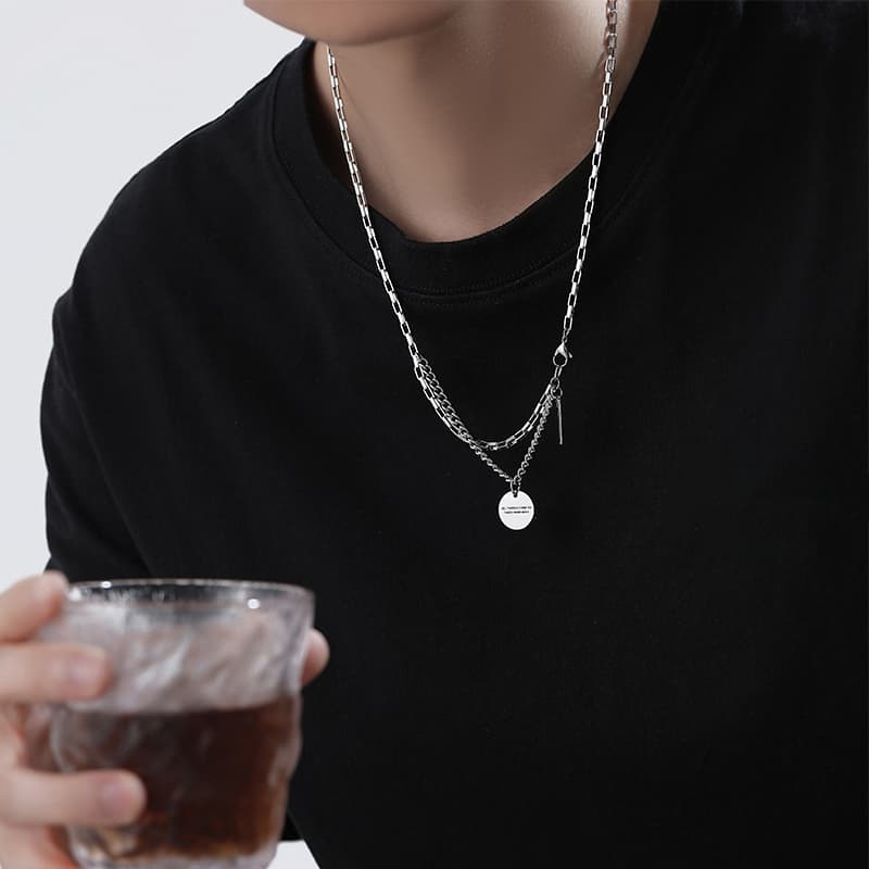 AKAK Ожерелья из титановой стали унисекс, серебро