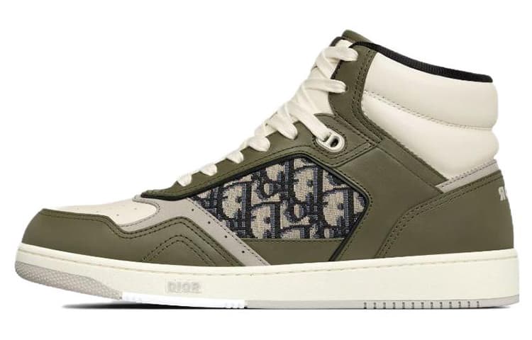 DIOR B27 High Olive And Cream Smooth Calfskin With Beige And Black DIOR Oblique Jacquard