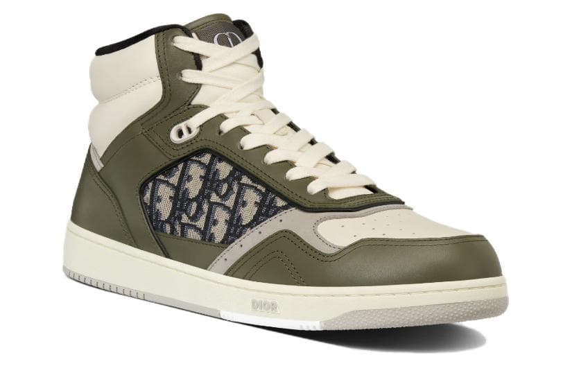 Гладкая телячья кожа DIOR B27 оливкового и кремового цвета с жаккардом DIOR Oblique бежевого и черного цветов