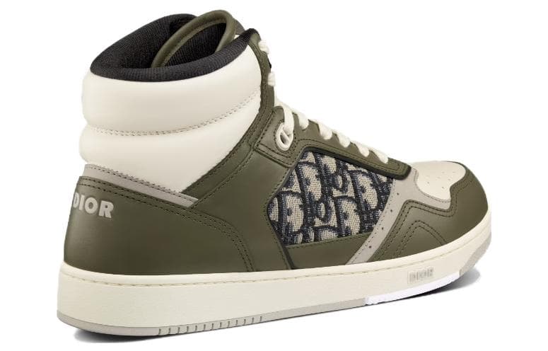 Гладкая телячья кожа DIOR B27 оливкового и кремового цвета с жаккардом DIOR Oblique бежевого и черного цветов