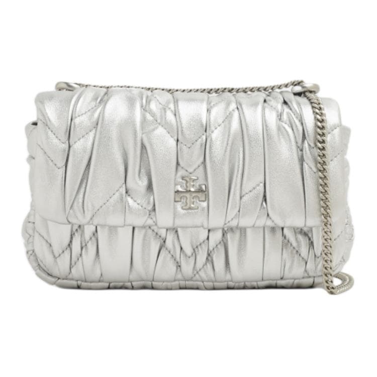TORY BURCH Kira Metal Shiny Nappa Leather Crossbody Bag, Shoulder Bag Mini Women's Silver
