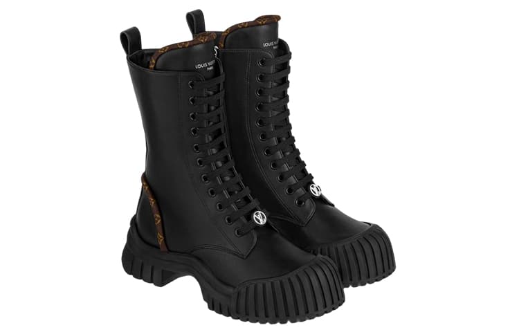 LOUIS VUITTON Lv Circle Рубиновые ботинки Ranger на плоской подошве, черные с коричневой монограммой, женские