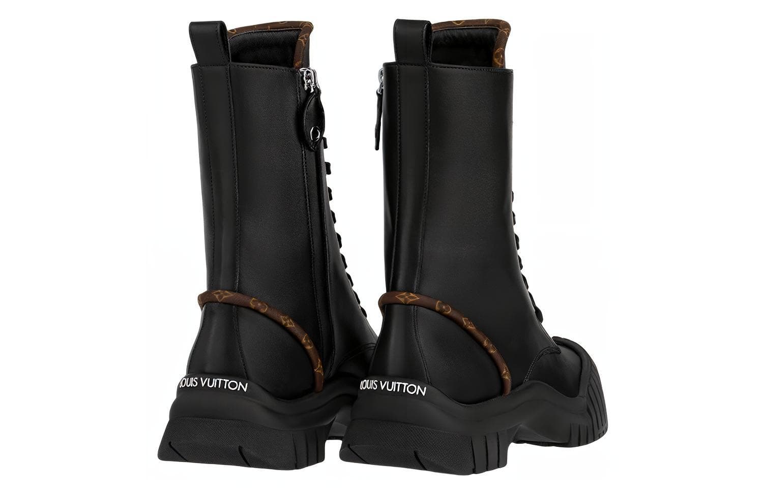 LOUIS VUITTON Lv Circle Рубиновые ботинки Ranger на плоской подошве, черные с коричневой монограммой, женские