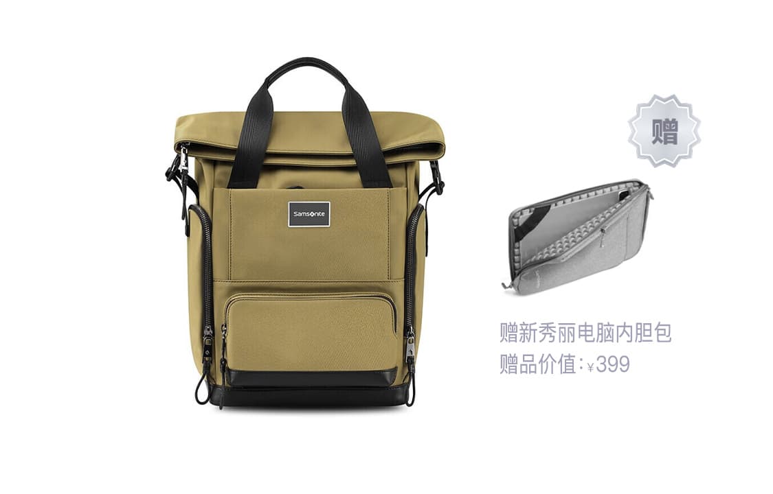 SAMSONITE Рюкзак из синтетической кожи из микрофибры унисекс, черный/хаки