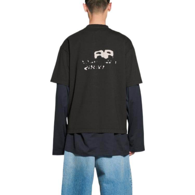 Balenciaga Мужская винтажная футболка с рисунком BB Icon средней посадки, черная/бежевая