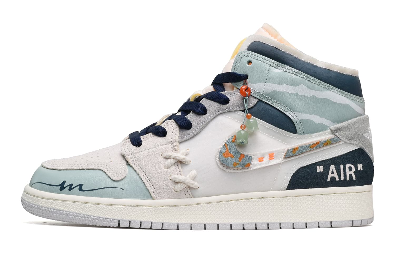 Jordan Air Jordan 1 Винтажные баскетбольные кроссовки среднего размера с высоким берцем GS Серый Белый Синий