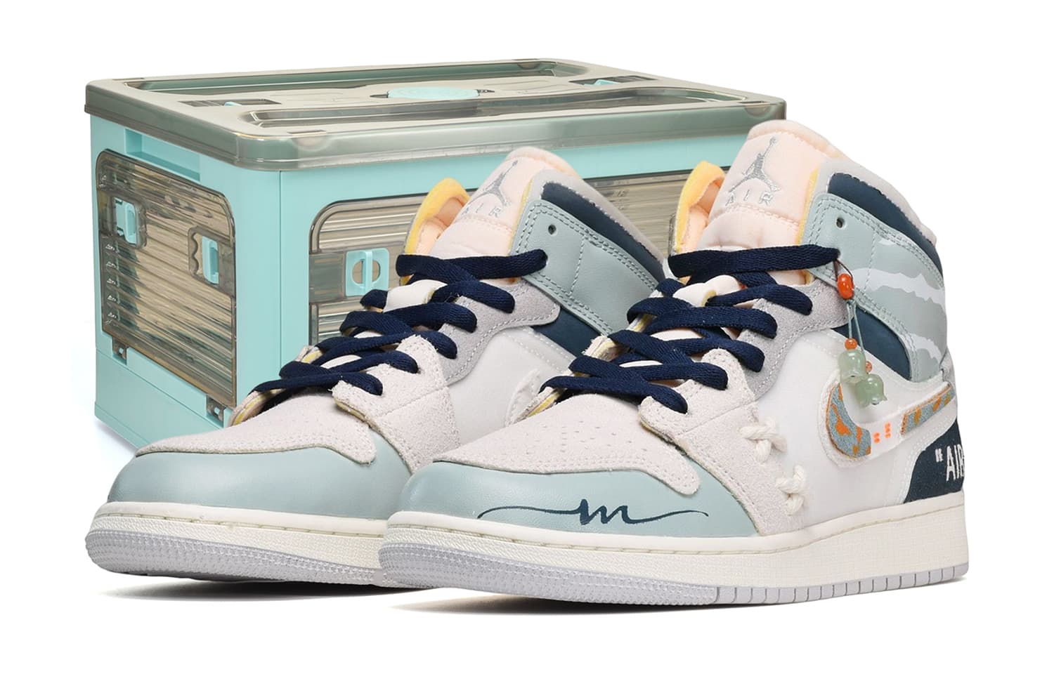 Jordan Air Jordan 1 Mid High-Top Vintage Basketball Shoes GS Gray White Blue